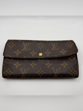 Louis Vuitton Sarah Wallet Monogram Canvas Flap Wallet in Brown and Gold
